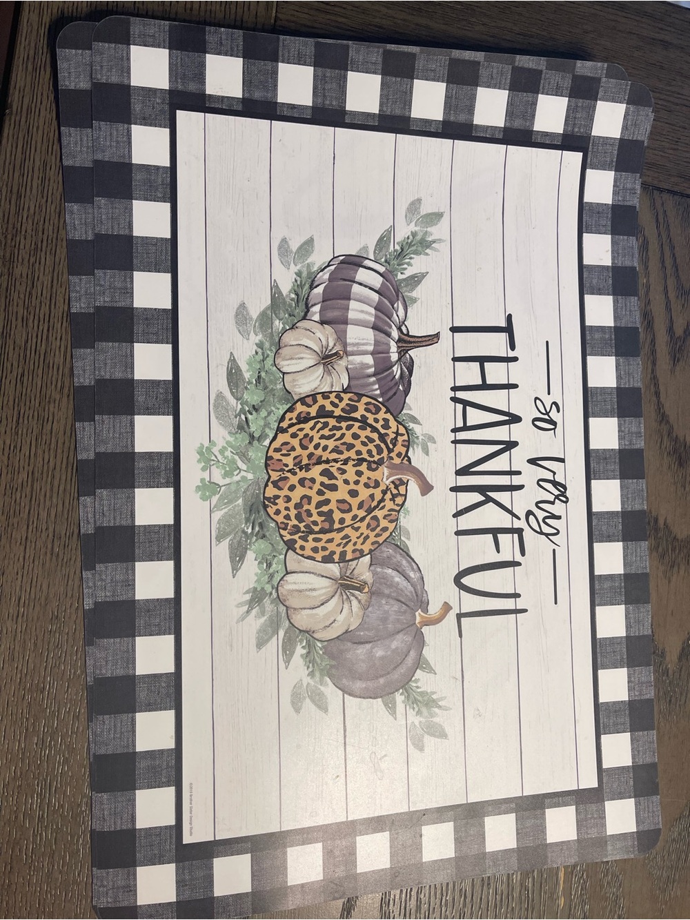 So Very Thankful Buffalo Check Fall Placemat - Leopard Pumpkin